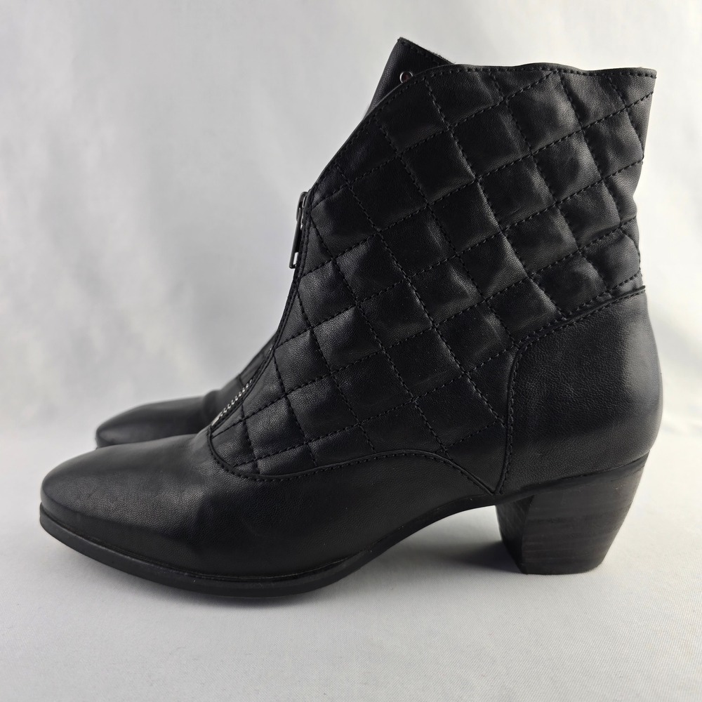 FIDJI Women's Black Quilted Silver Studded Leather Heeled Ankle Boots 40 - Picture 8 of 15